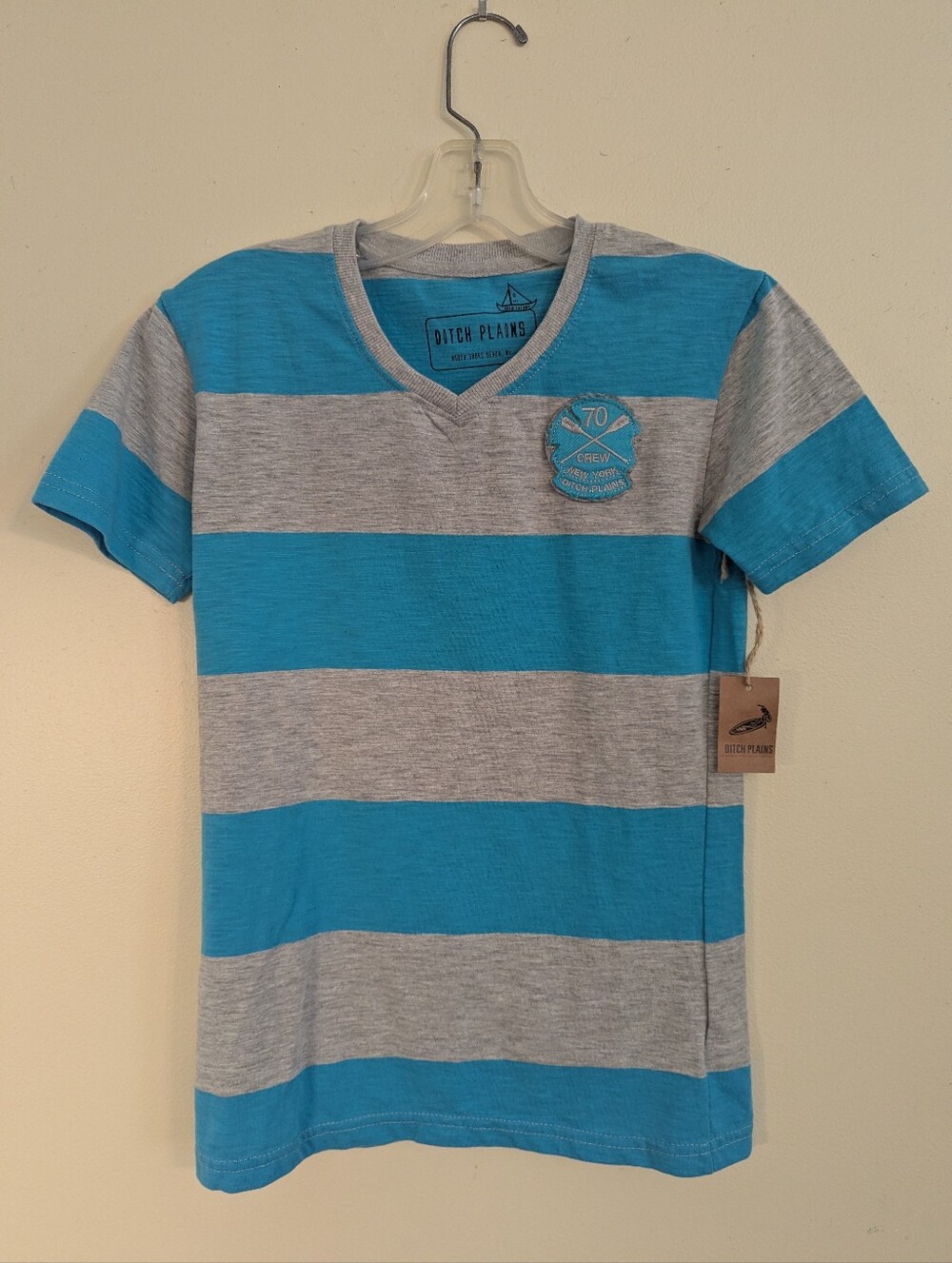 Girls Ditch Plains Gray & Turquoise Striped Top Size Small (8) NWT
